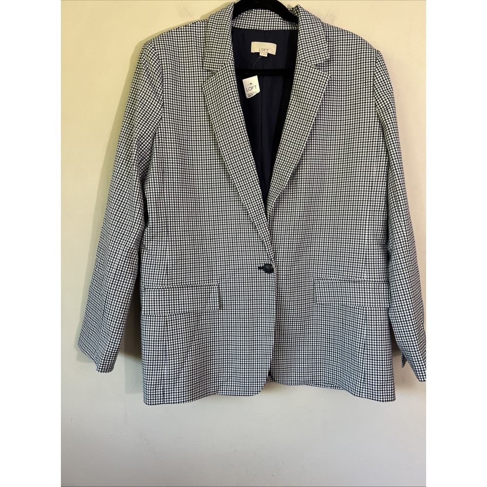 Loft Houndstooth Relaxed Modern Blazer in Navy Size 12 NEW